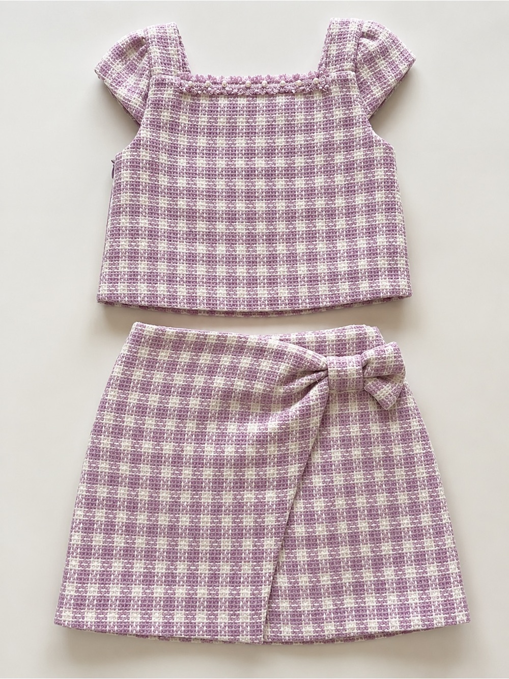 Rachel Zoe Lilac and Cream Plaid Tweed Two-Piece Set